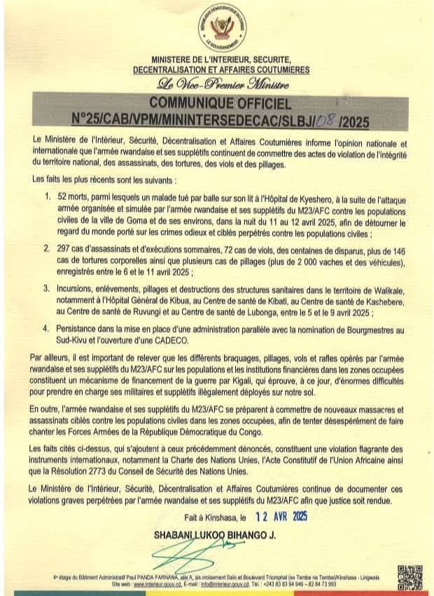 img-20250414-wa03504789674212166891566 Est de la RDC: Shabani dénonce des crimes de guerre du M23 et de l'armée rwandaise