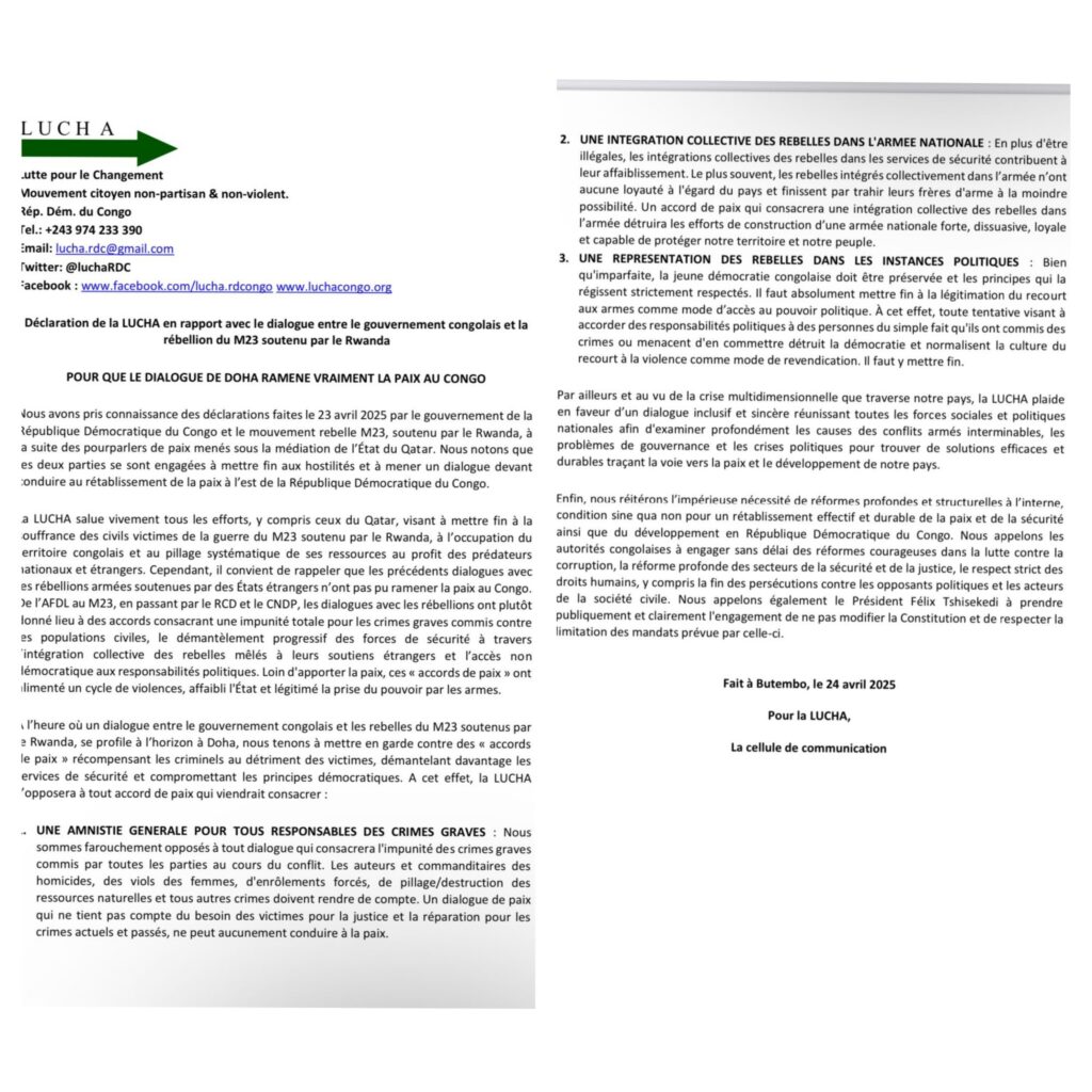 incollage_20250425_1239425208988322876057531237-1024x1024 Dialogue de Doha : la LUCHA met en garde contre les accords qui récompensent l’impunité