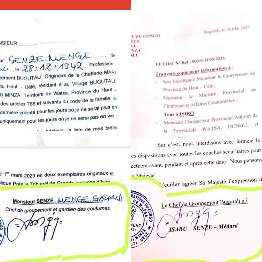 gridart_20250531_054058284957360756062661217-1024x1024 Watsa : une signature suspecte sème le trouble dans la succession coutumière à Bogutali , la famille régnante Mbiliki dénonce une fraude
