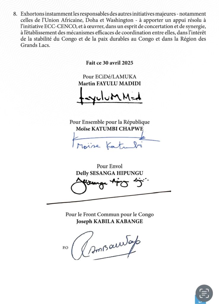 img-20250501-wa03201013895570097957604-738x1024 Crise sécuritaire à l’Est : l’opposition congolaise exige le retrait des forces étrangères et appelle à un dialogue national inclusif