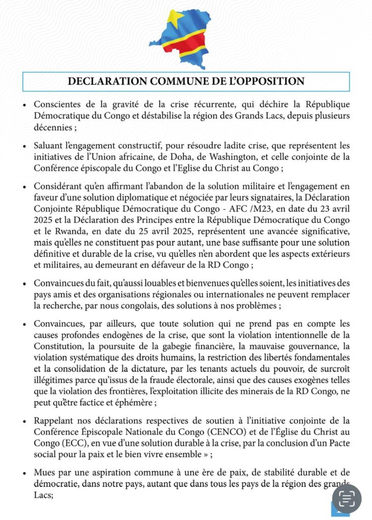 img-20250501-wa03233081383681876143364-733x1024 Crise sécuritaire à l’Est : l’opposition congolaise exige le retrait des forces étrangères et appelle à un dialogue national inclusif