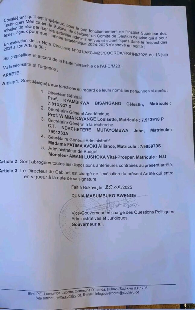 img-20250626-wa02959071126700555457441-646x1024 Sud-Kivu: crise à l’ISTM Bukavu, le Vice-Gouverneur met en place un comité de crise