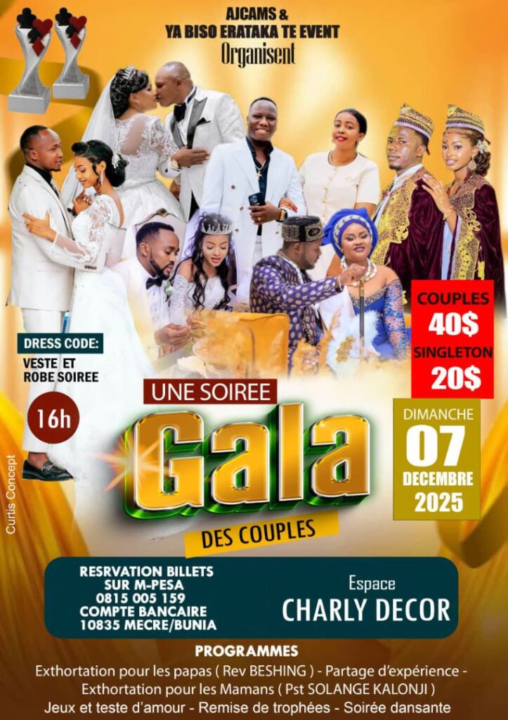 img-20251015-wa0158628756876892436244-723x1024 Bunia : AJCAMS et Ya Biso Erataka Té Event annoncent une grande soirée gala des couples le 7 décembre 2025 à l’Espace Charly Décor