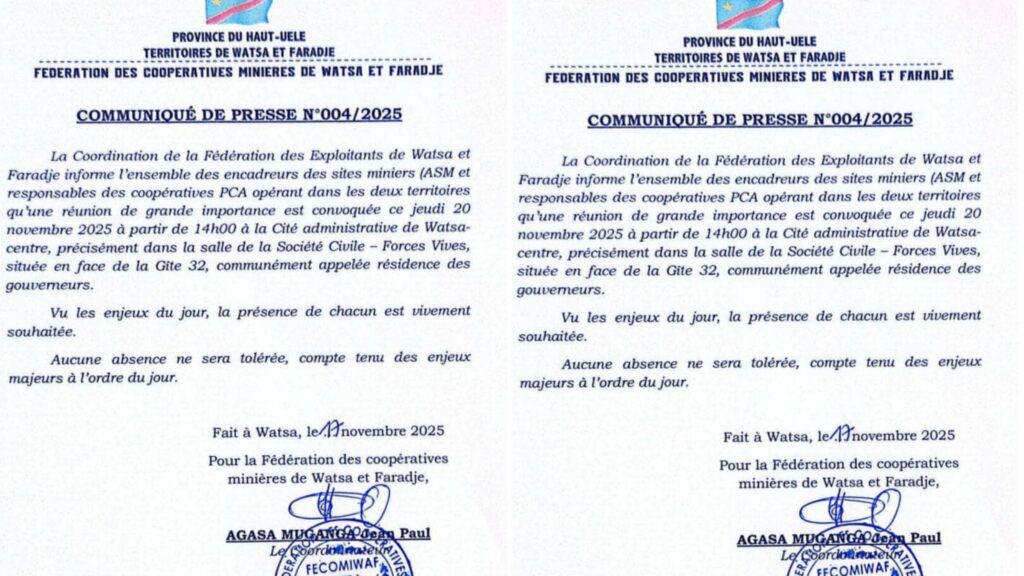 image_editor_output_image-265394533-17634077966634313069900731628596-1024x576 Haut-Uélé : une importante réunion des encadreurs miniers convoquée pour le 20 novembre à Watsa