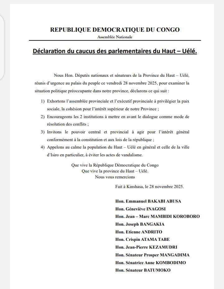 img-20251128-wa04135340136783682396720 Haut-Uélé : face aux tensions politiques, les élus nationaux et sénateurs appellent à la paix, au dialogue et au respect des institutions