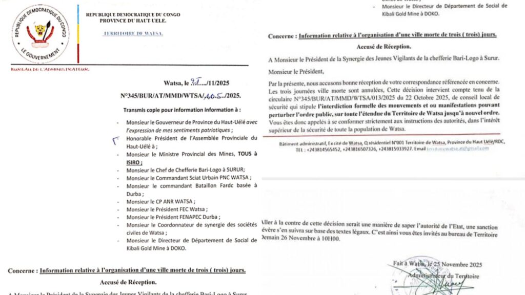 incollage_20251125_2111543764961544873487051183-1024x576 Watsa : l'Administration territoriale interdit la « ville morte » de trois jours et rappelle à l’ordre les organisateurs
