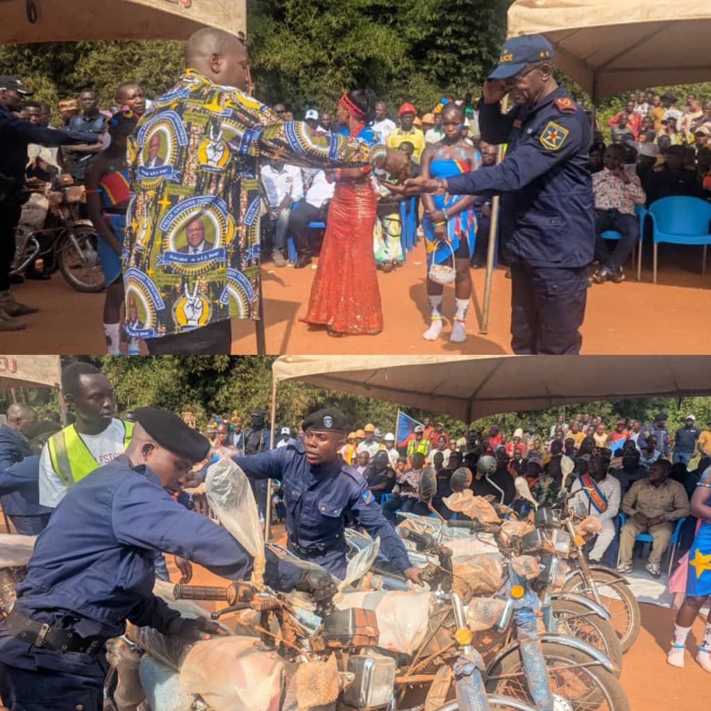 img-20251231-wa03136694597047100780335 Haut-Uele : sous l’impulsion du Président Félix-Antoine Tshisekedi, le Gouverneur Jean Bakomito Gambu renforce la sécurité à Gombari en dotant la police de motos