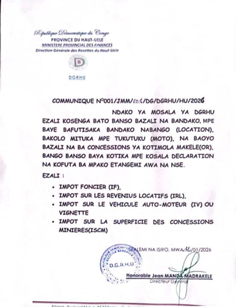 img-20260113-wa01727088062007195346420-786x1024 Haut-Uele : la DGRHU lance officiellement les opérations de déclaration et de paiement des impôts provinciaux (communiqué)
