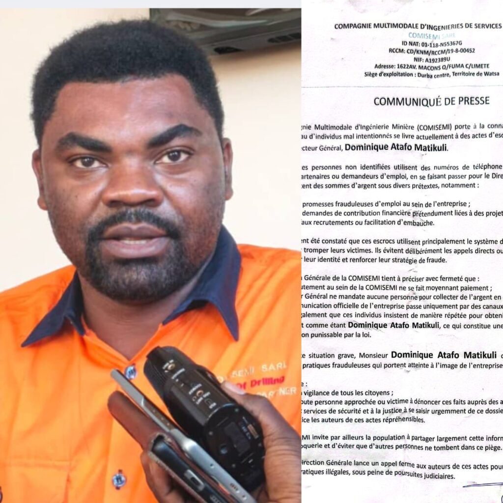 img-20260412-wa00561369779180623518211-1024x1024 Haut-Uele : la COMISEMI met en garde contre une escroquerie basée sur l’usurpation d’identité de son Directeur Général, Dominique Atafo(Communiqué de presse)