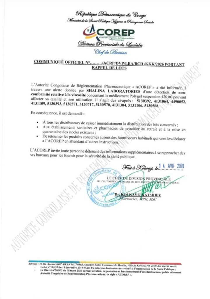 img-20260421-wa00551967117597369429859-720x1024 Alerte sanitaire en RDC : l’ACOREP retire d’urgence plusieurs lots de Polygel du marché