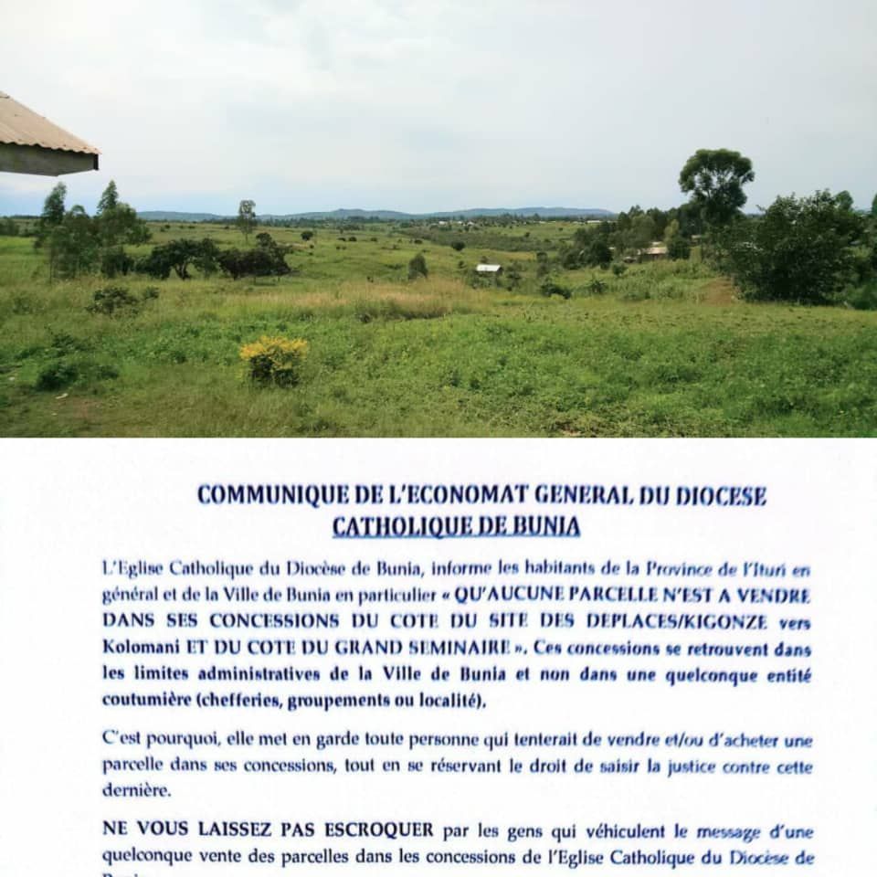 img-20260425-wa02366500983469316062719 Ituri : L'Eglise catholique (Diocèse de Bunia) dénonce la vente illégale de ses concessions de Kigonze et du Grand Séminaire, et menace de poursuivre les spoliateurs