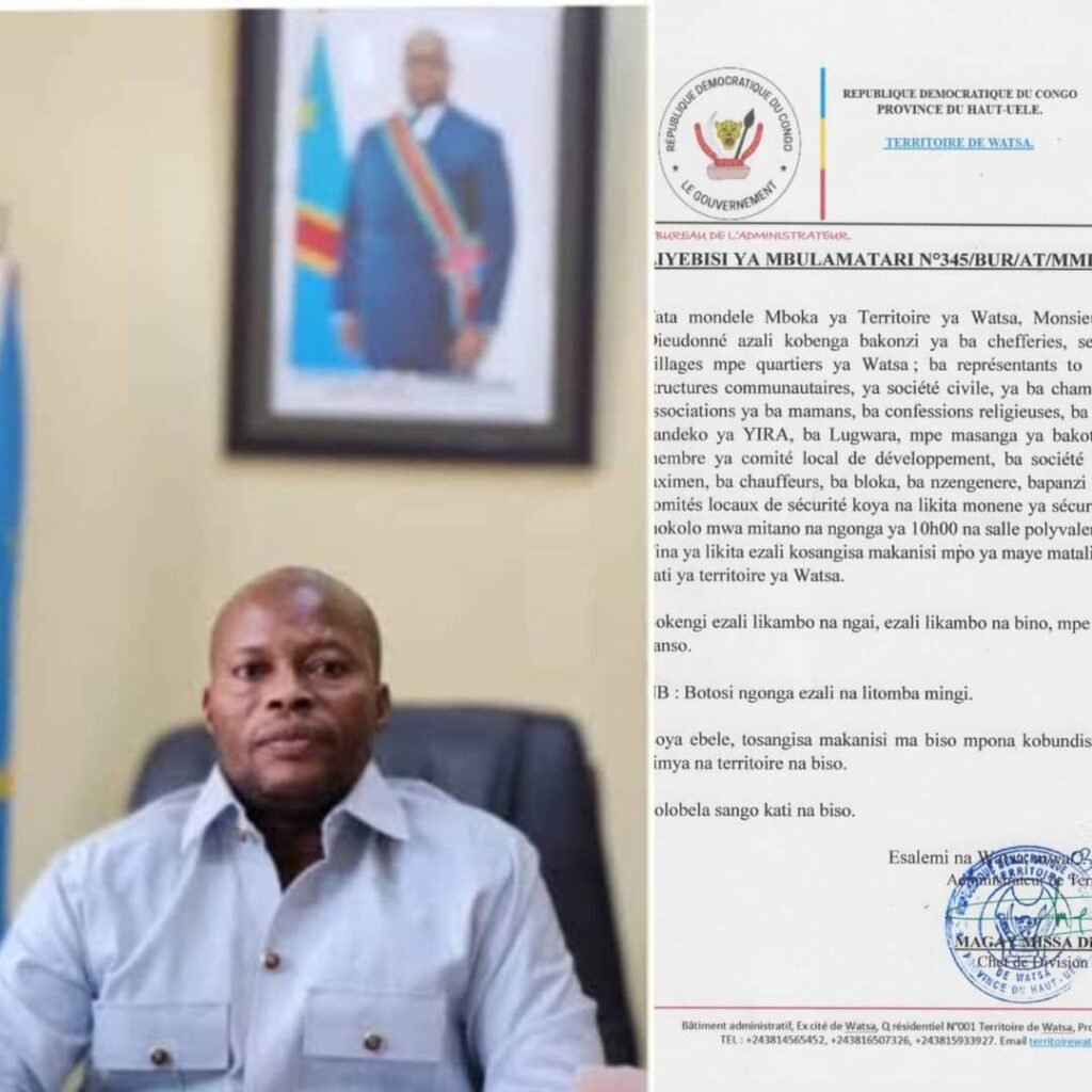 img-20260903-wa02566753402988722523587-1024x1024 WATSA – URGENT 🚨 : L’administrateur du territoire, Magay Missa Dieudonné, convoque les forces vives à une réunion sur la sécurité à Durba ce vendredi 4 septembre