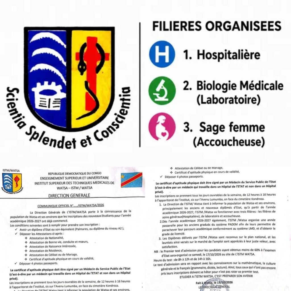 IMG-20261015-WA0194-1024x1024 Haut-Uélé : l’ISTM Watsa lance un appel aux diplômés, trois filières à la clé et un test d’admission fixé au 17 octobre !